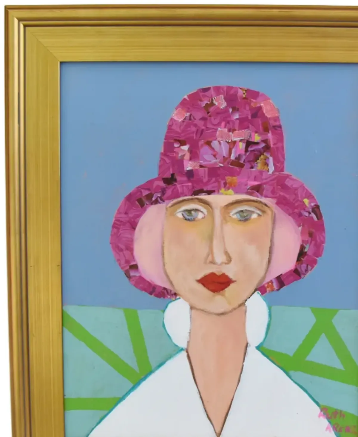 Woman with Pink Hat Portrait - Purple