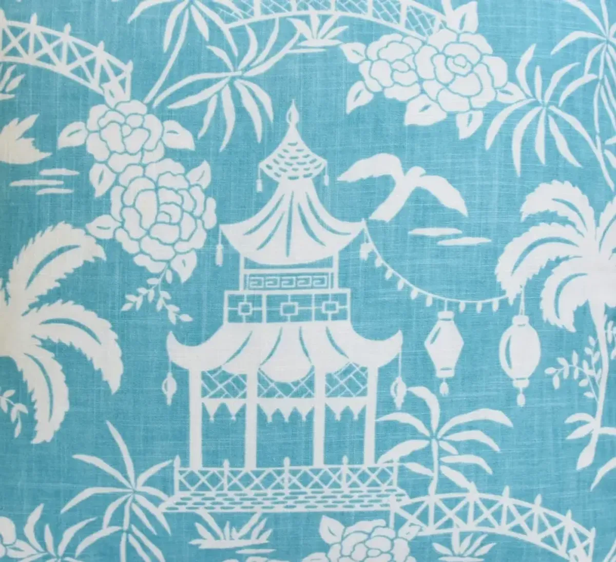 Aqua & White Chinoiserie Pagoda Pillow