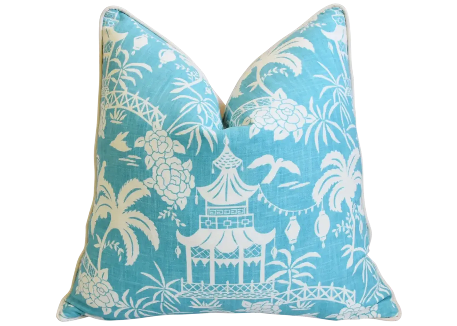 Aqua & White Chinoiserie Pagoda Pillow