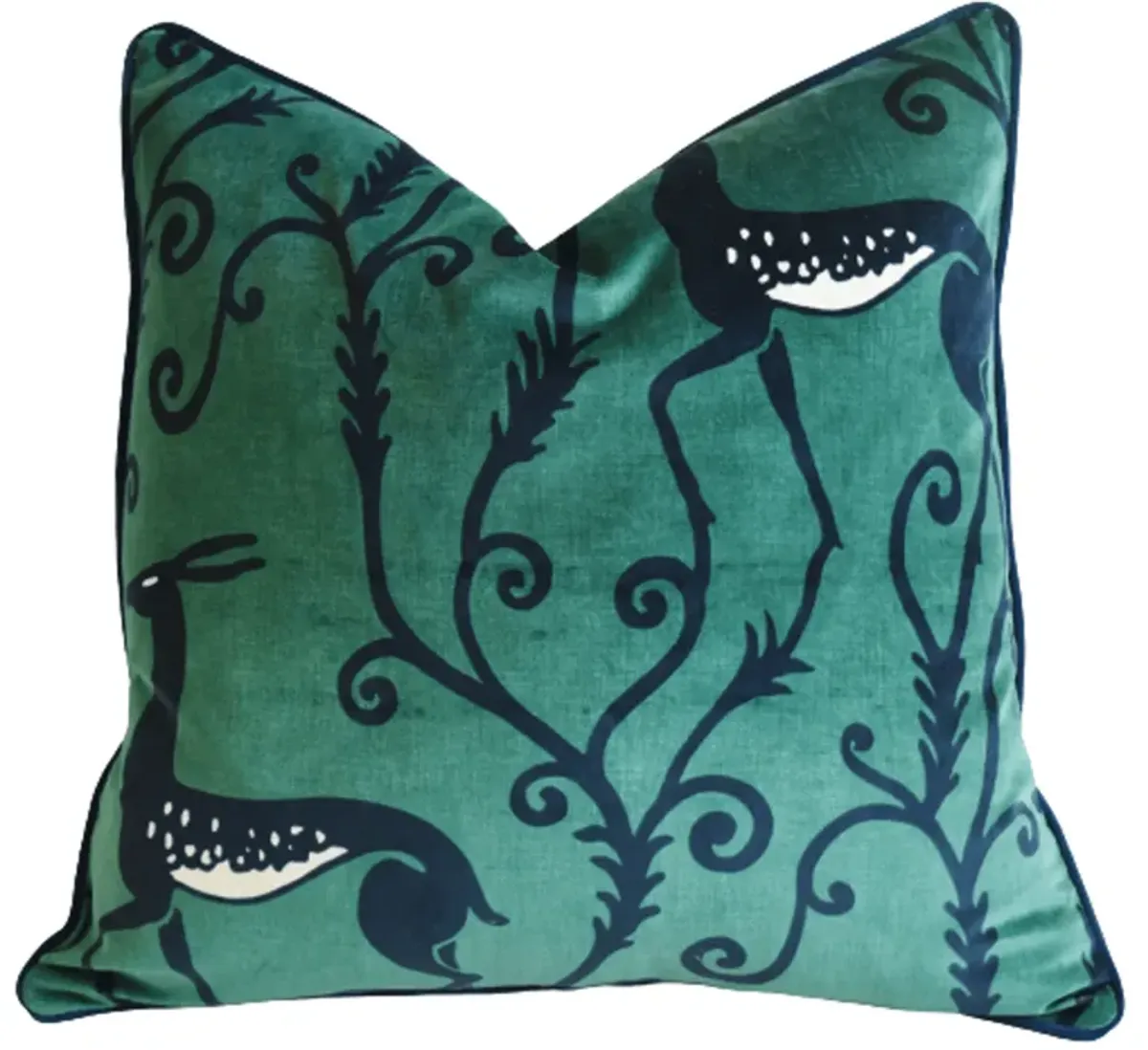 Zoffany Deco Deer Green Velvet Pillow