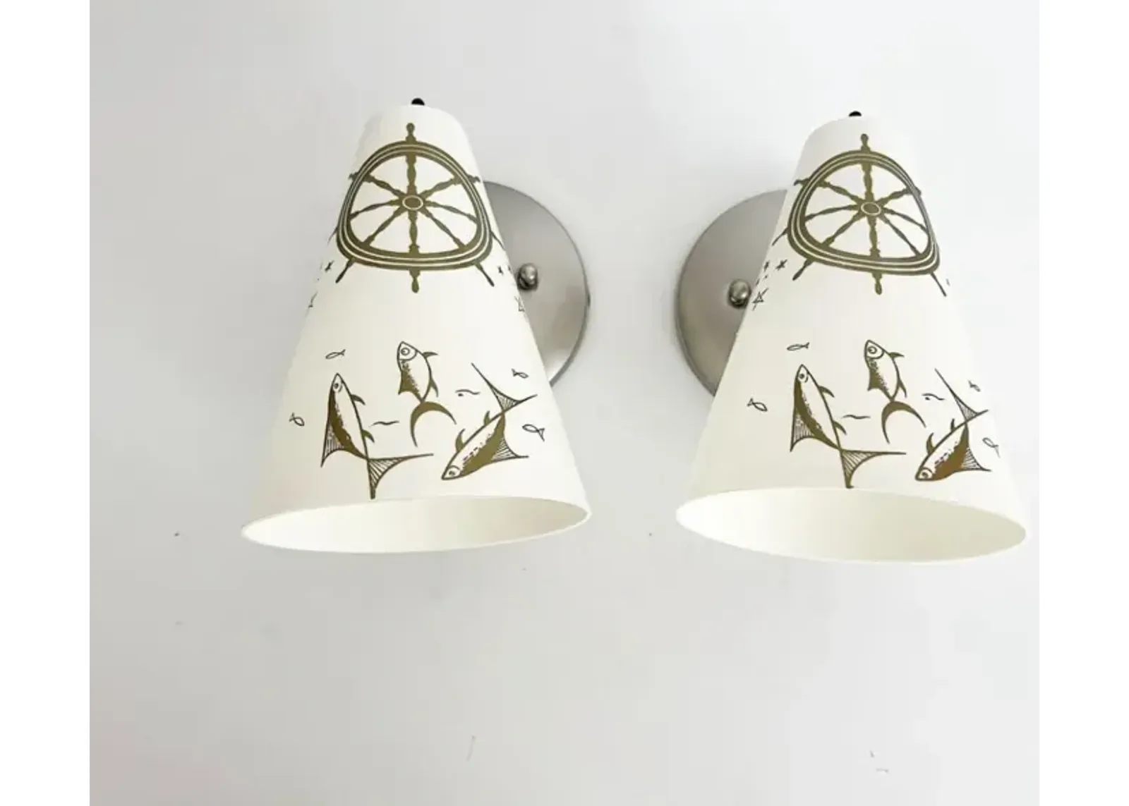 Midcentury Coastal Sconces - Set of 2 - White