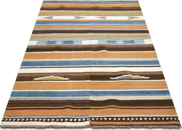 1960s Turkish Kilim - 3'10" x 5'4" - Handcrafted - Blue