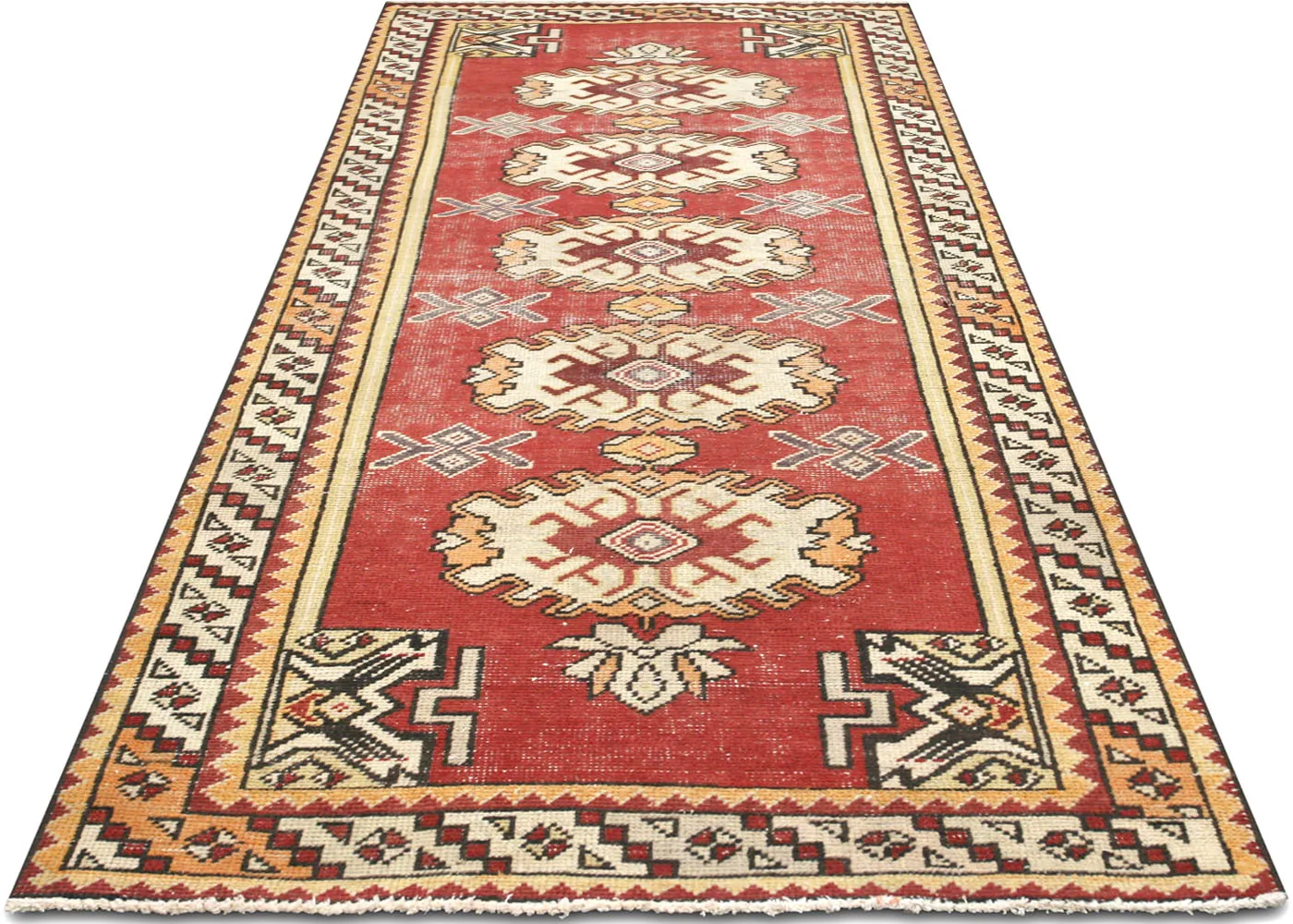 1960s Turkish Oushak Runner -3'2" x9'4" - Red