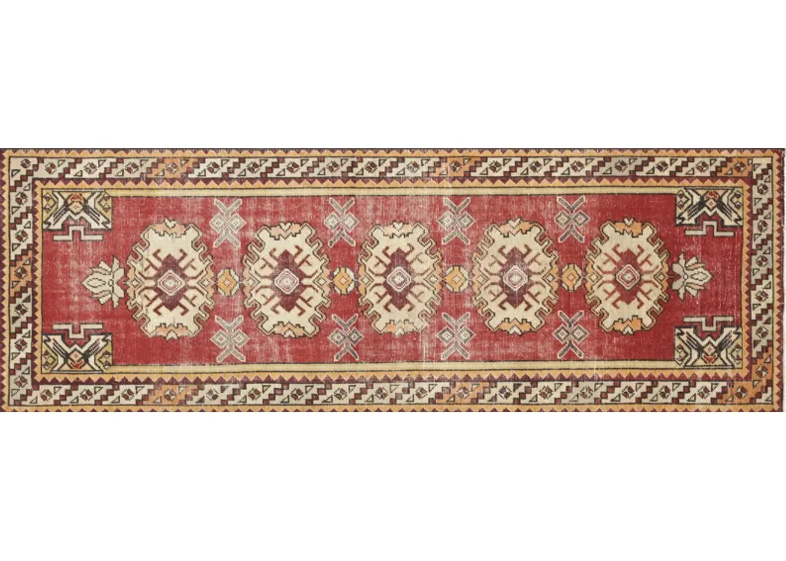 1960s Turkish Oushak Runner -3'2" x9'4" - Red