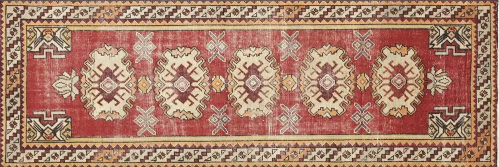 1960s Turkish Oushak Runner -3'2" x9'4" - Red