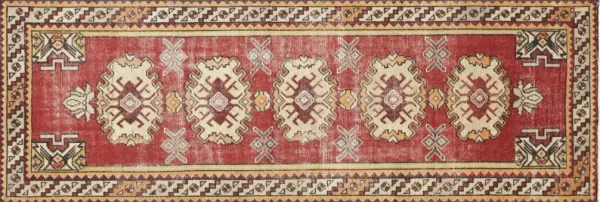 1960s Turkish Oushak Runner -3'2" x9'4" - Red