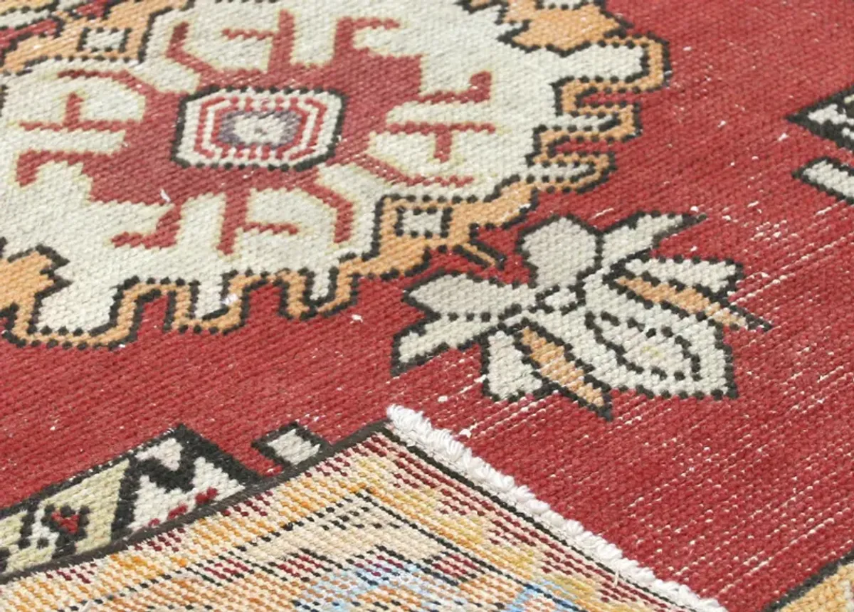 1960s Turkish Oushak Runner -3'2" x9'4" - Red