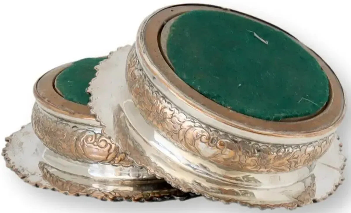 1820s English Georgian Wine Coasters - Pr - Rose Victoria - Silver