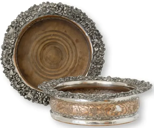 1820s English Georgian Wine Coasters - Pr - Rose Victoria - Silver