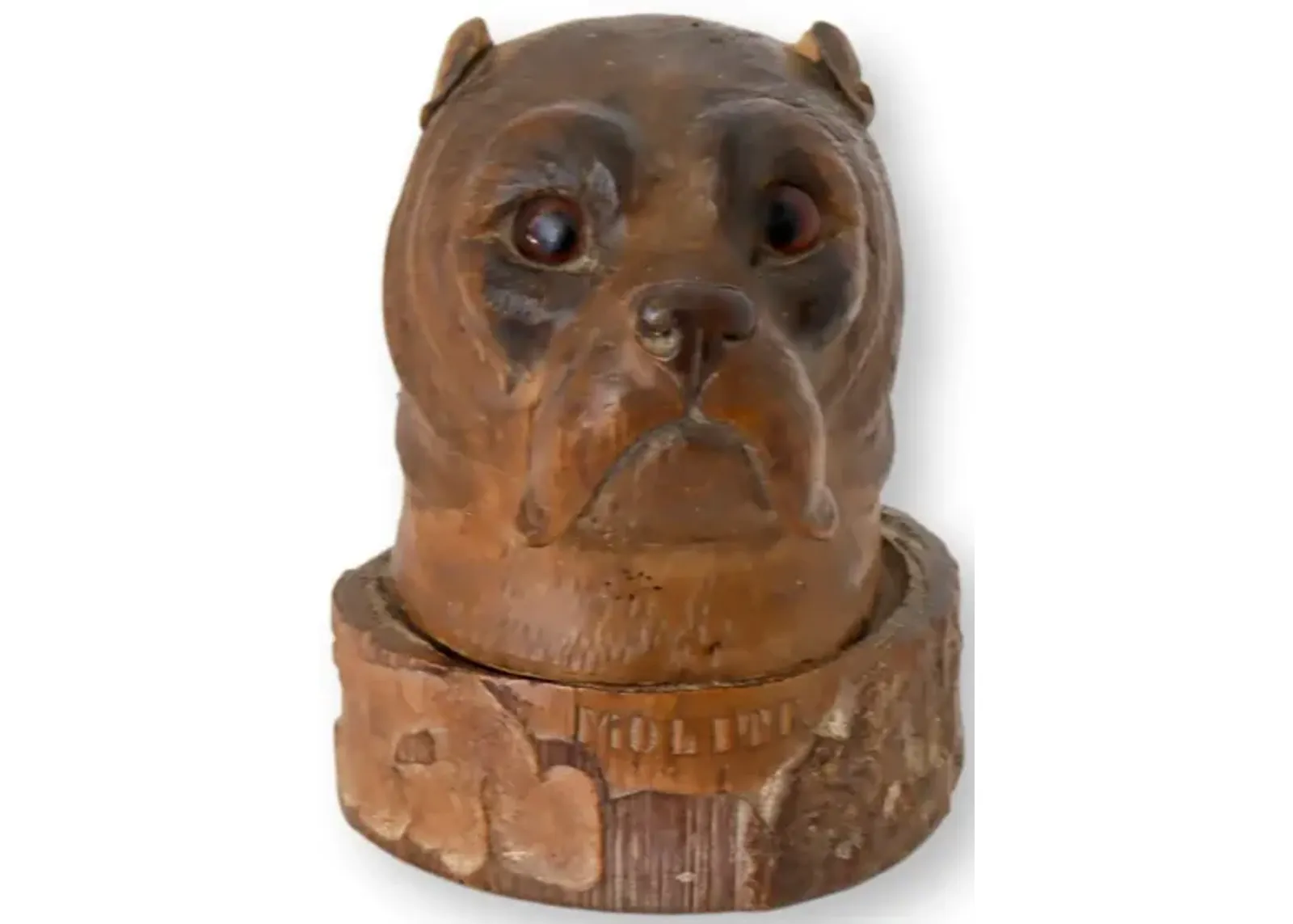 Antique French Carved Pug Ink Well & Pen - Brown