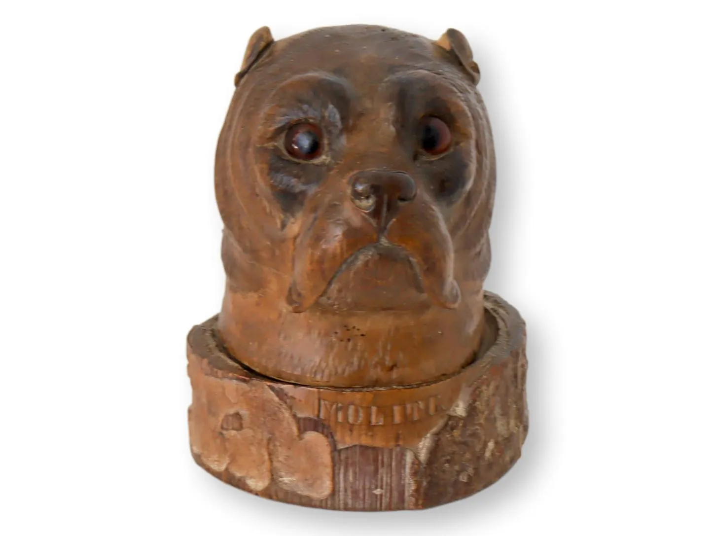 Antique French Carved Pug Ink Well & Pen - Brown