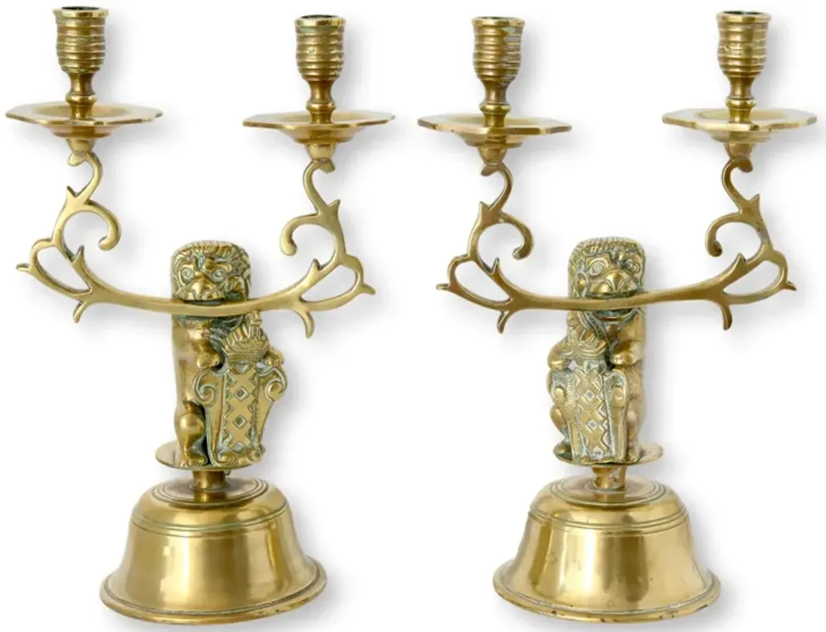 Amsterdam Lion Coat of Arms Candelabras - Gold