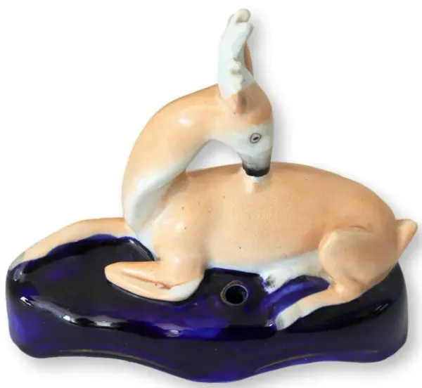 Antique Staffordshire Deer Inkwell - Rose Victoria