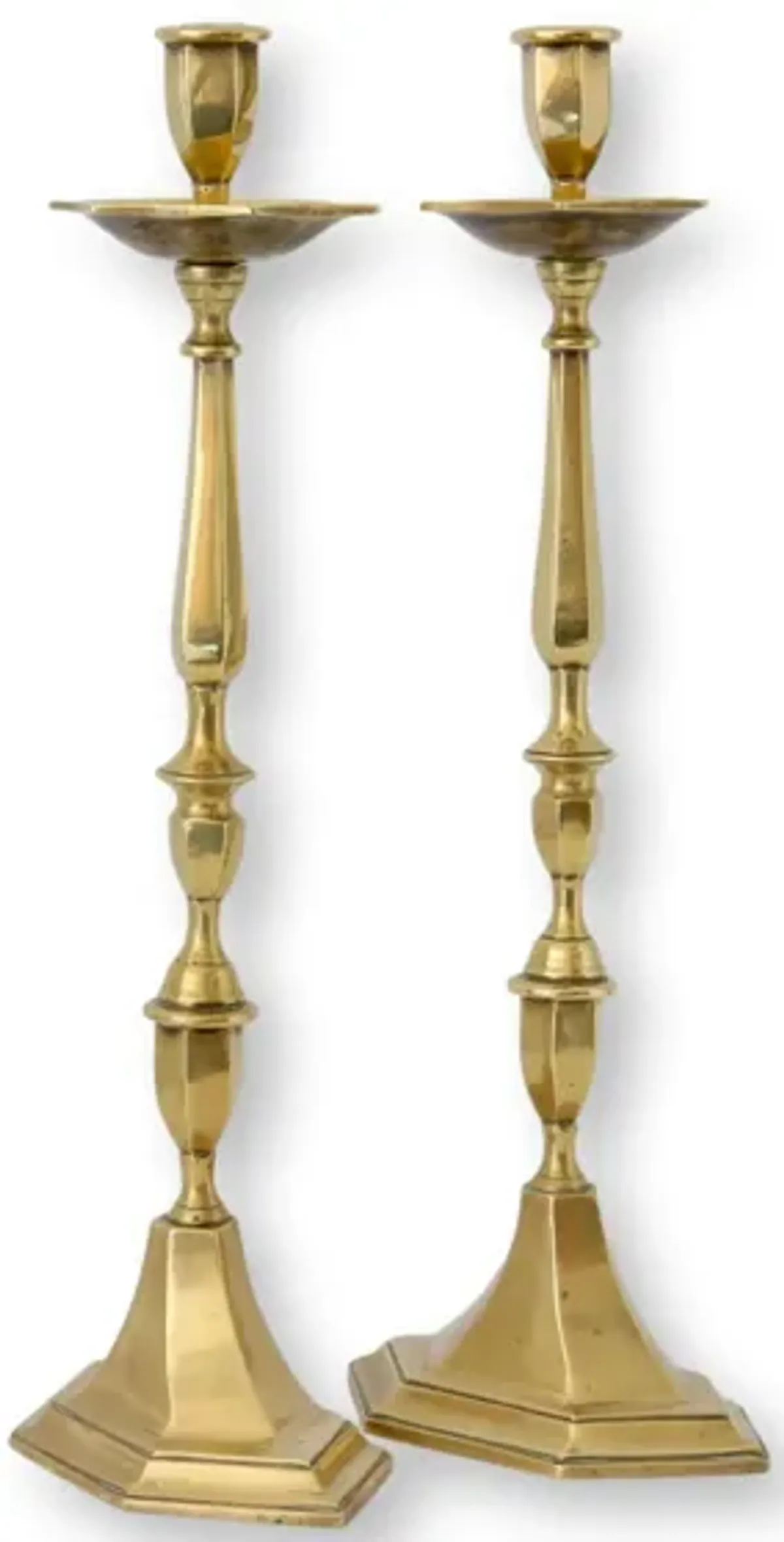 Large Art Deco Brass Candlesticks - Gold