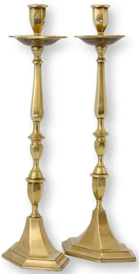 Large Art Deco Brass Candlesticks - Gold