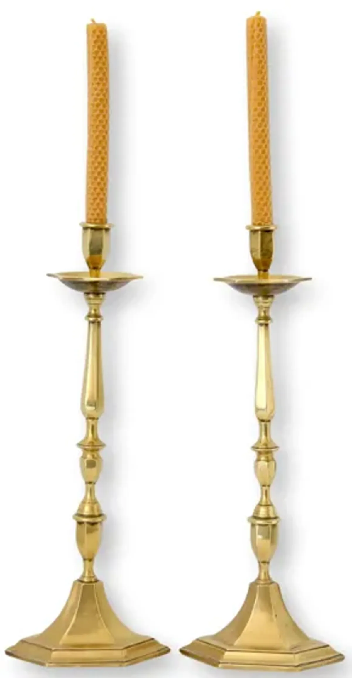 Large Art Deco Brass Candlesticks - Gold