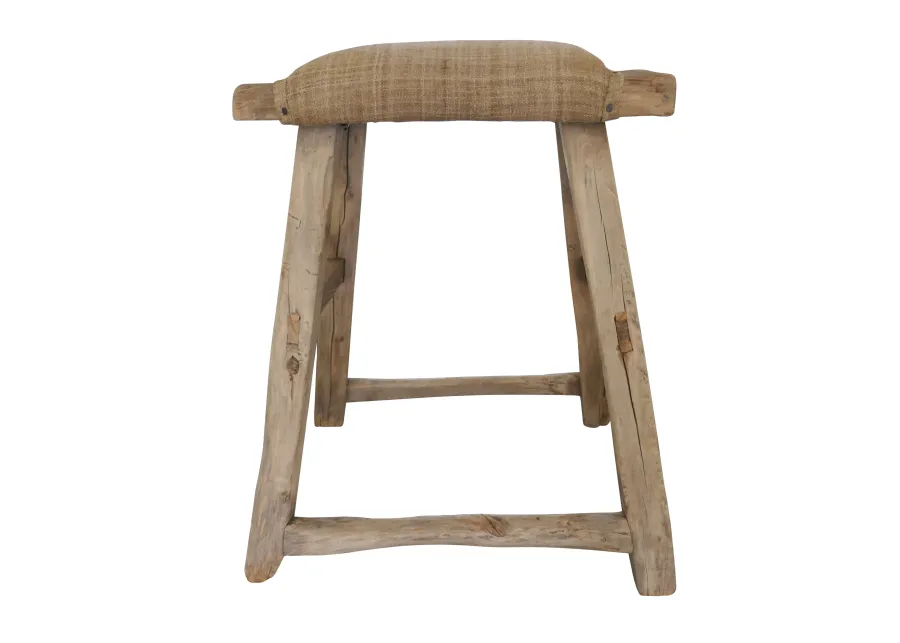 Vintage Shandong Elmwood Stool with Hemp - Brown