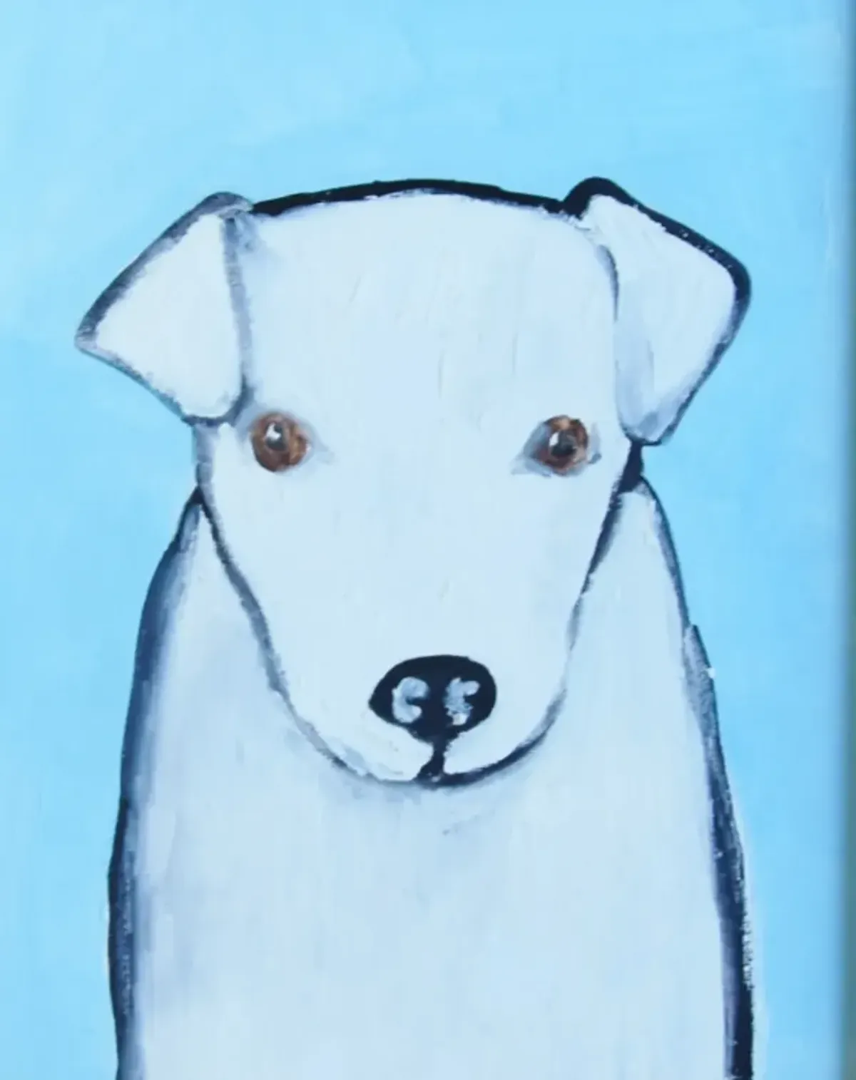 Folk Art Doggie Dog Puppy Oil Painting - Blue