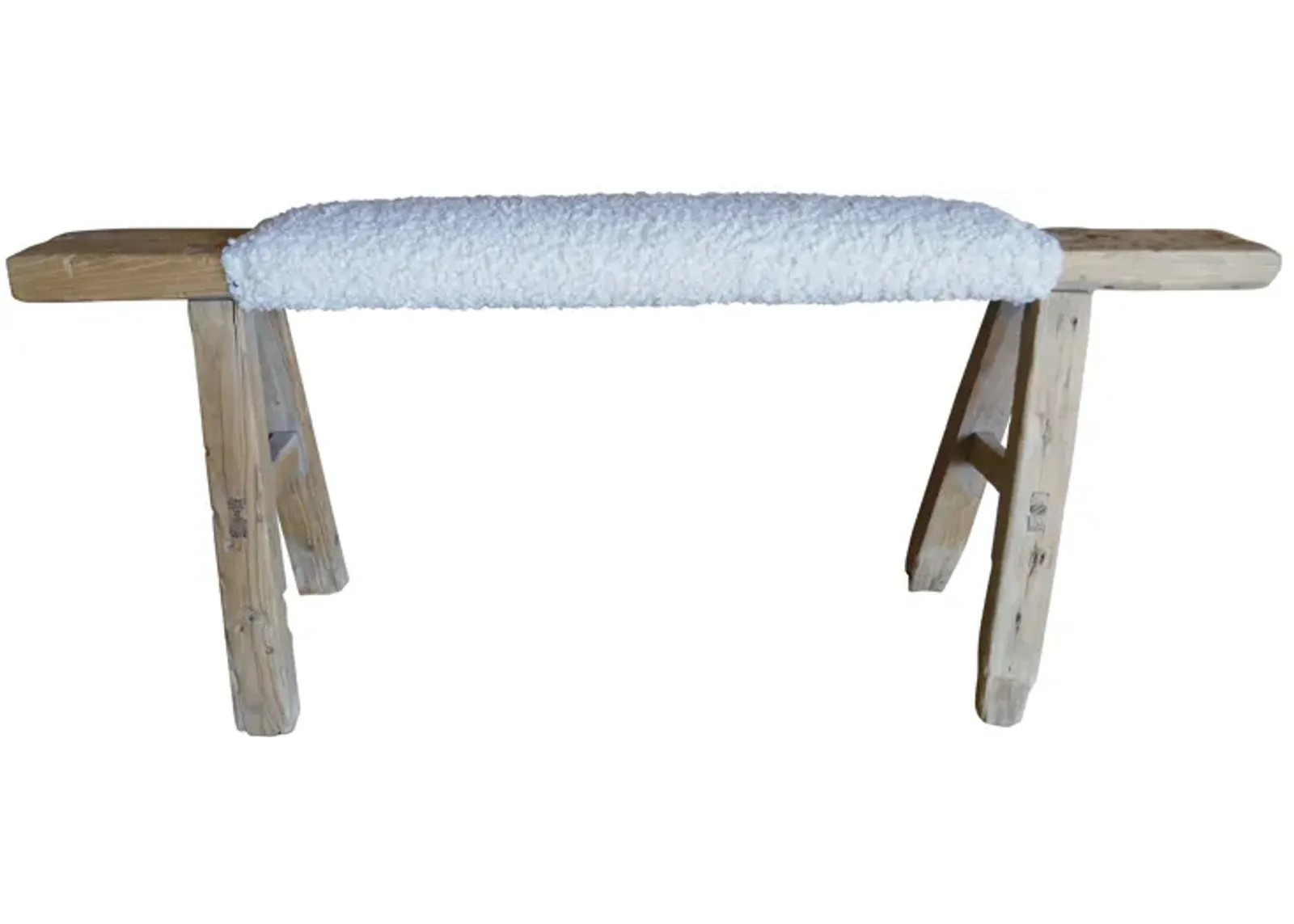 Vintage Vintage Shandong Elm Bench with Shearling - White