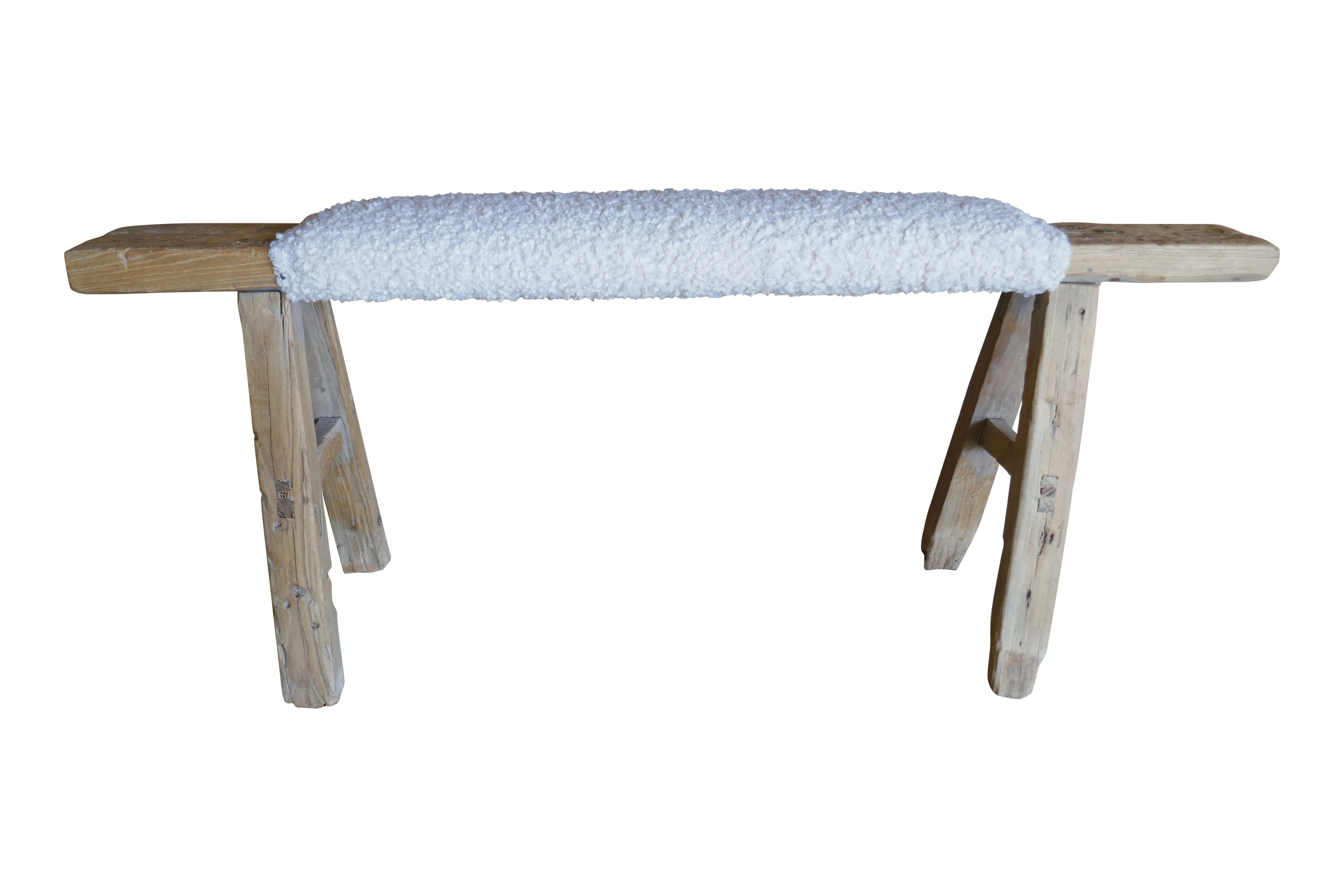 Vintage Vintage Shandong Elm Bench with Shearling - White