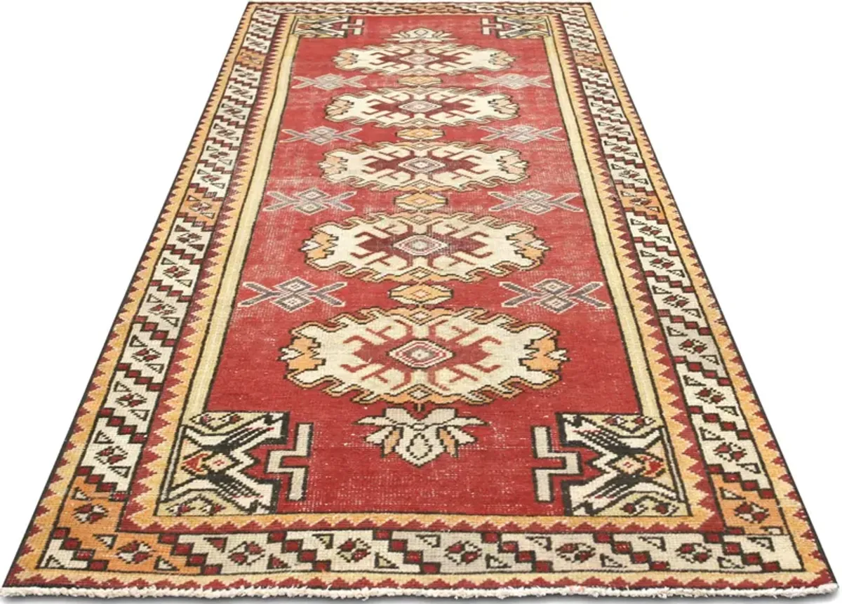 1960s Turkish Oushak Runner-3'2" x9'4" - Red