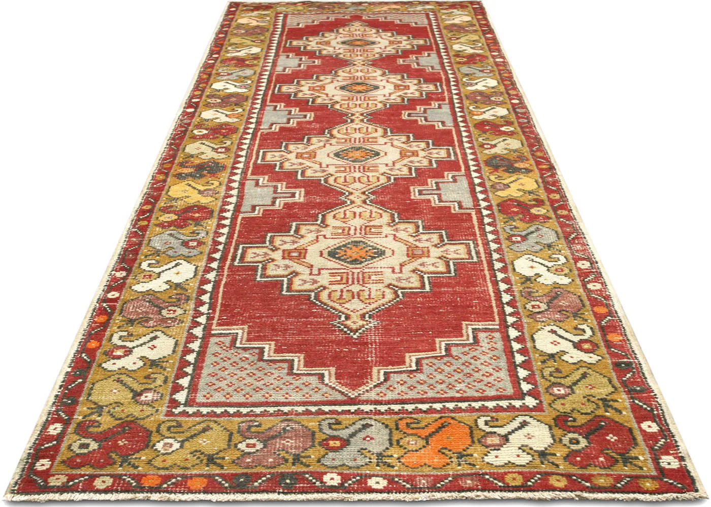 1960s Turkish Oushak Runner -2'11"x9'7" - Red