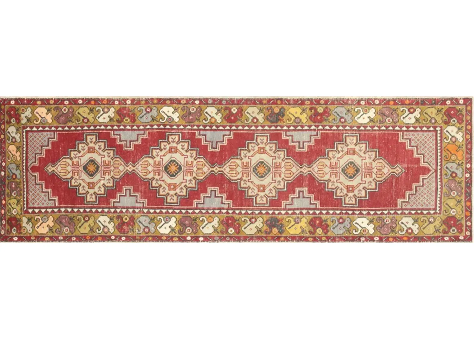 1960s Turkish Oushak Runner -2'11"x9'7" - Red