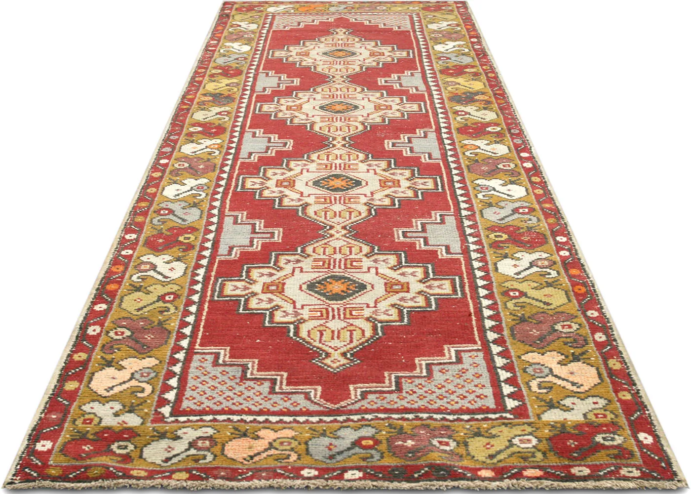 1960s Turkish Oushak Runner -2'11"x9'7" - Red