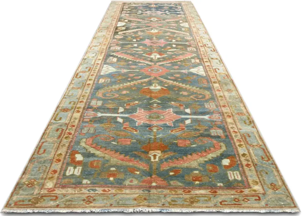 1940s Persian Melayer Runner -2'8" x9'7" - Blue