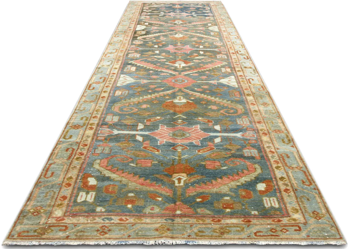 1940s Persian Melayer Runner -2'8" x9'7" - Blue