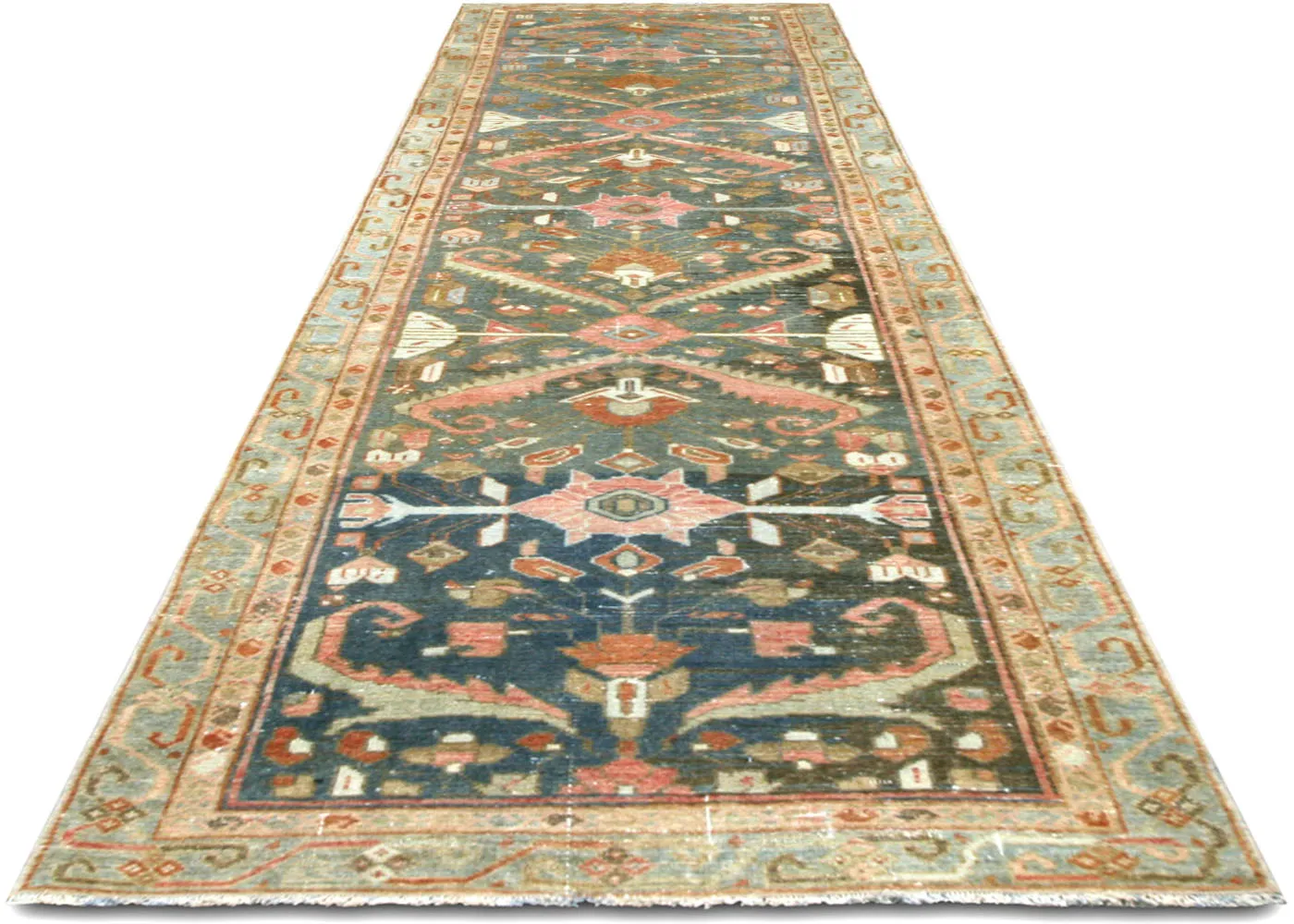 1940s Persian Melayer Runner -2'8" x9'7" - Blue