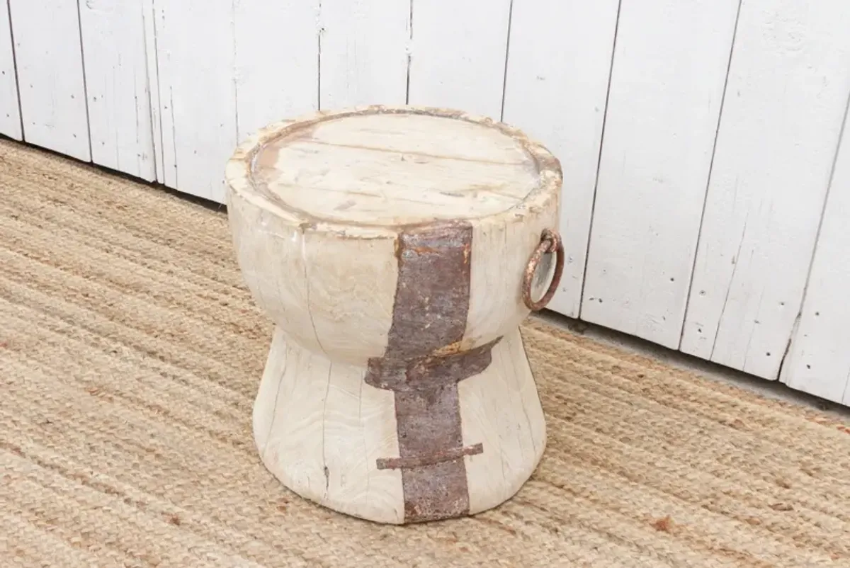 Antique Bleach Teak & Metal Side Table - White