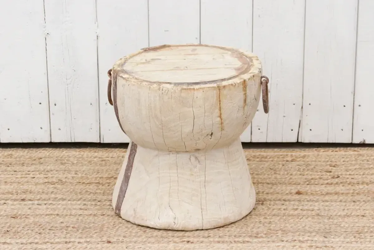 Antique Bleach Teak & Metal Side Table - White