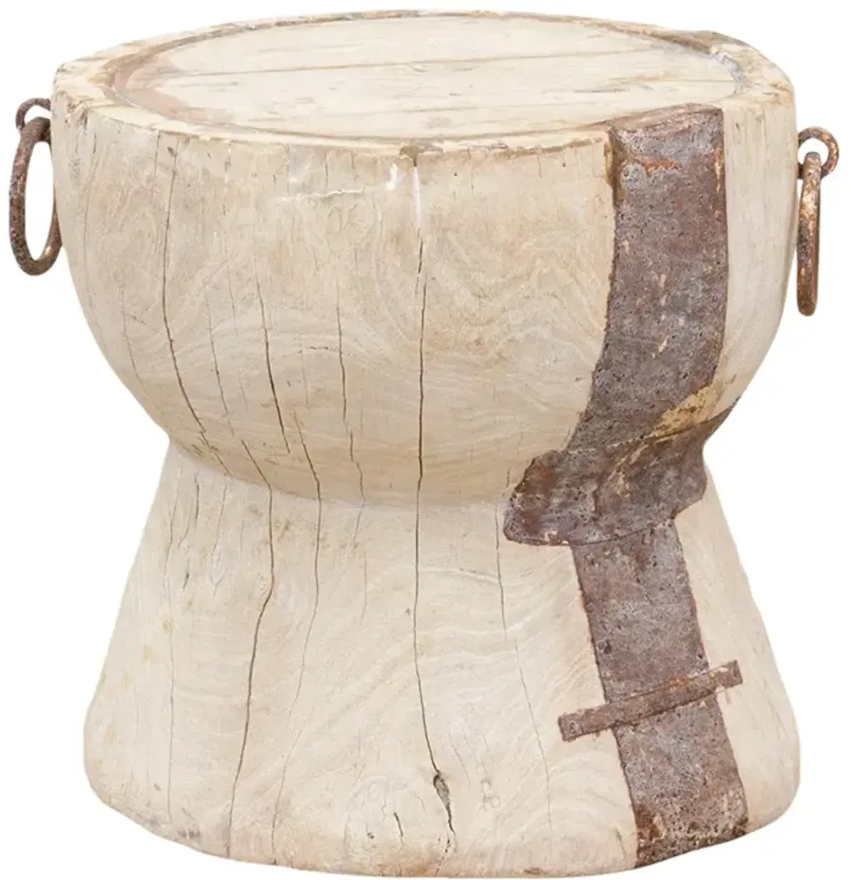 Antique Bleach Teak & Metal Side Table - de-cor - White