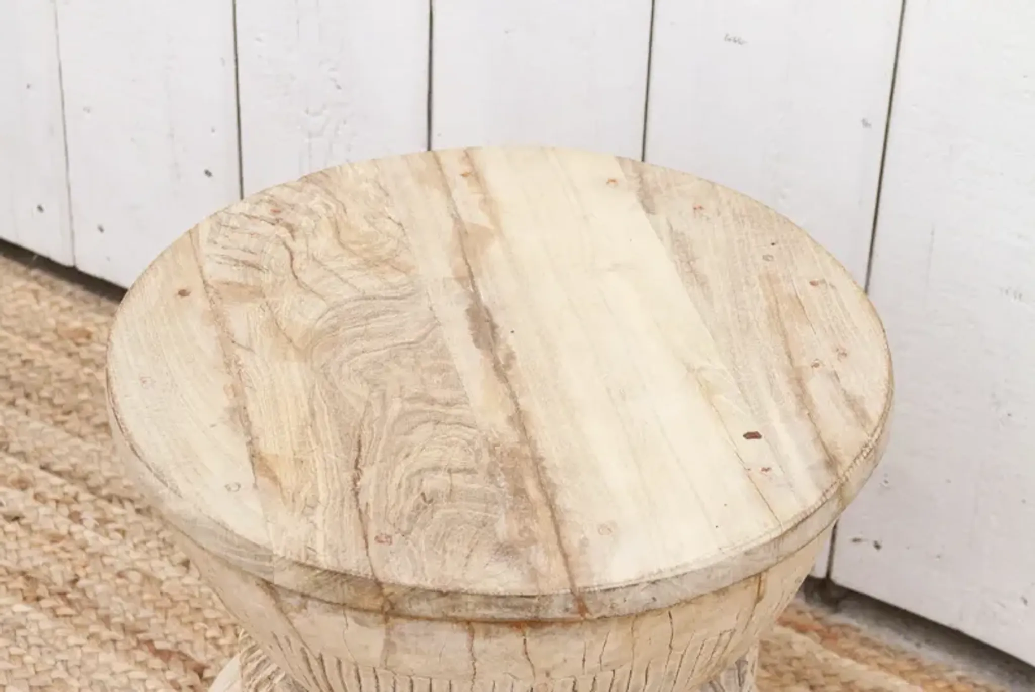Antique Rustic Bleached Teak Stool | Furniture.com