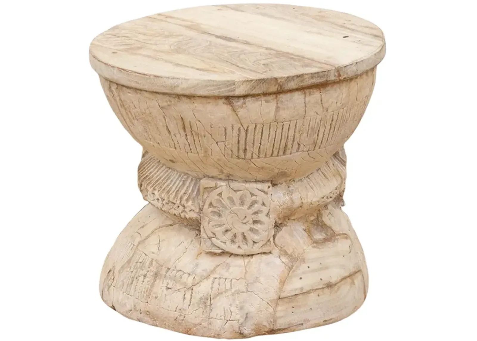 Antique Rustic Bleached Teak Stool