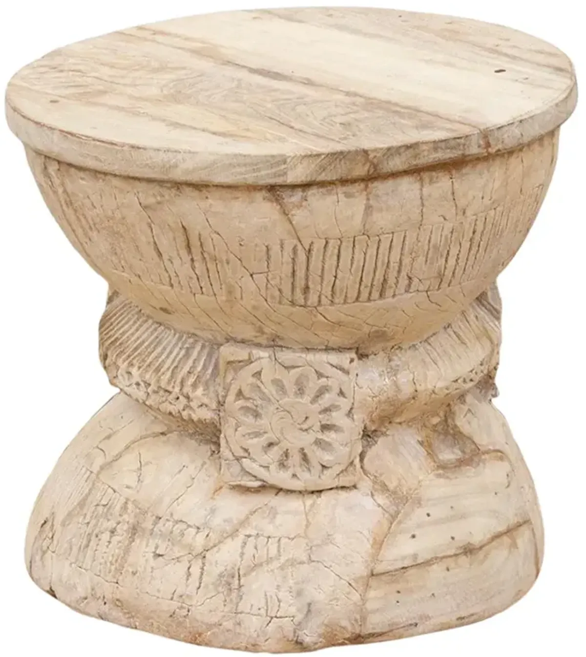 Antique Rustic Bleached Teak Stool - de-cor