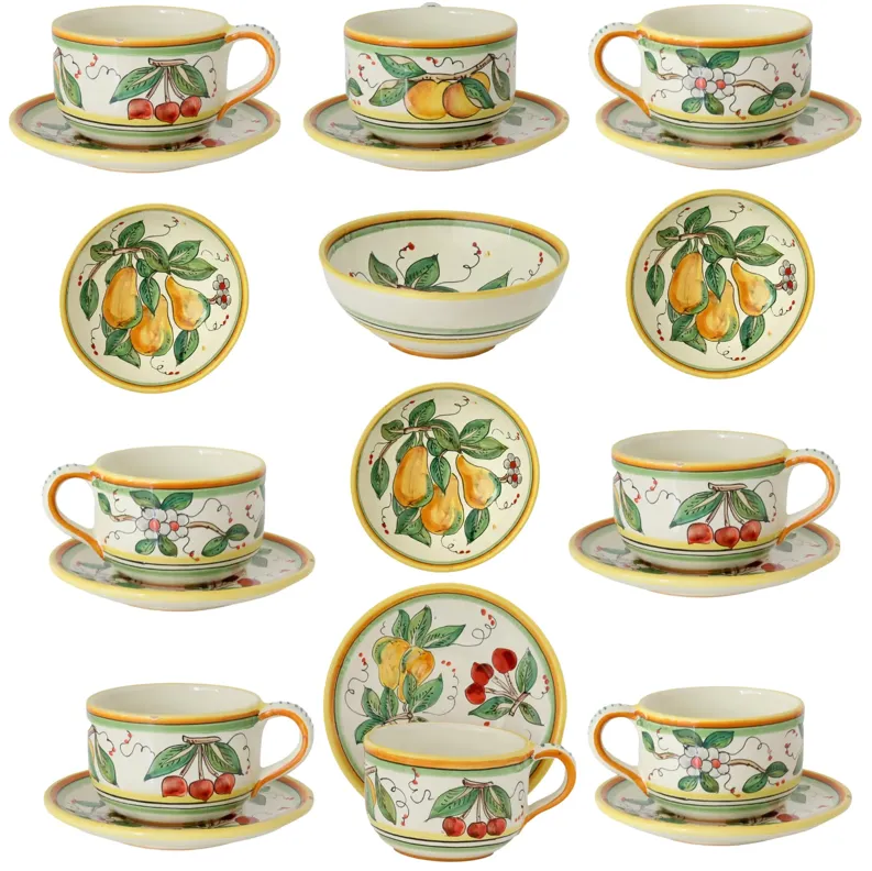 Italian Deruta Faience Breakfast Set/20 - Green