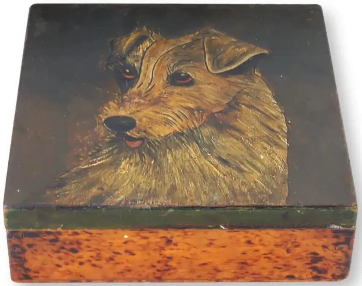 Hand-Painted Terrier Decorative Box - Brown