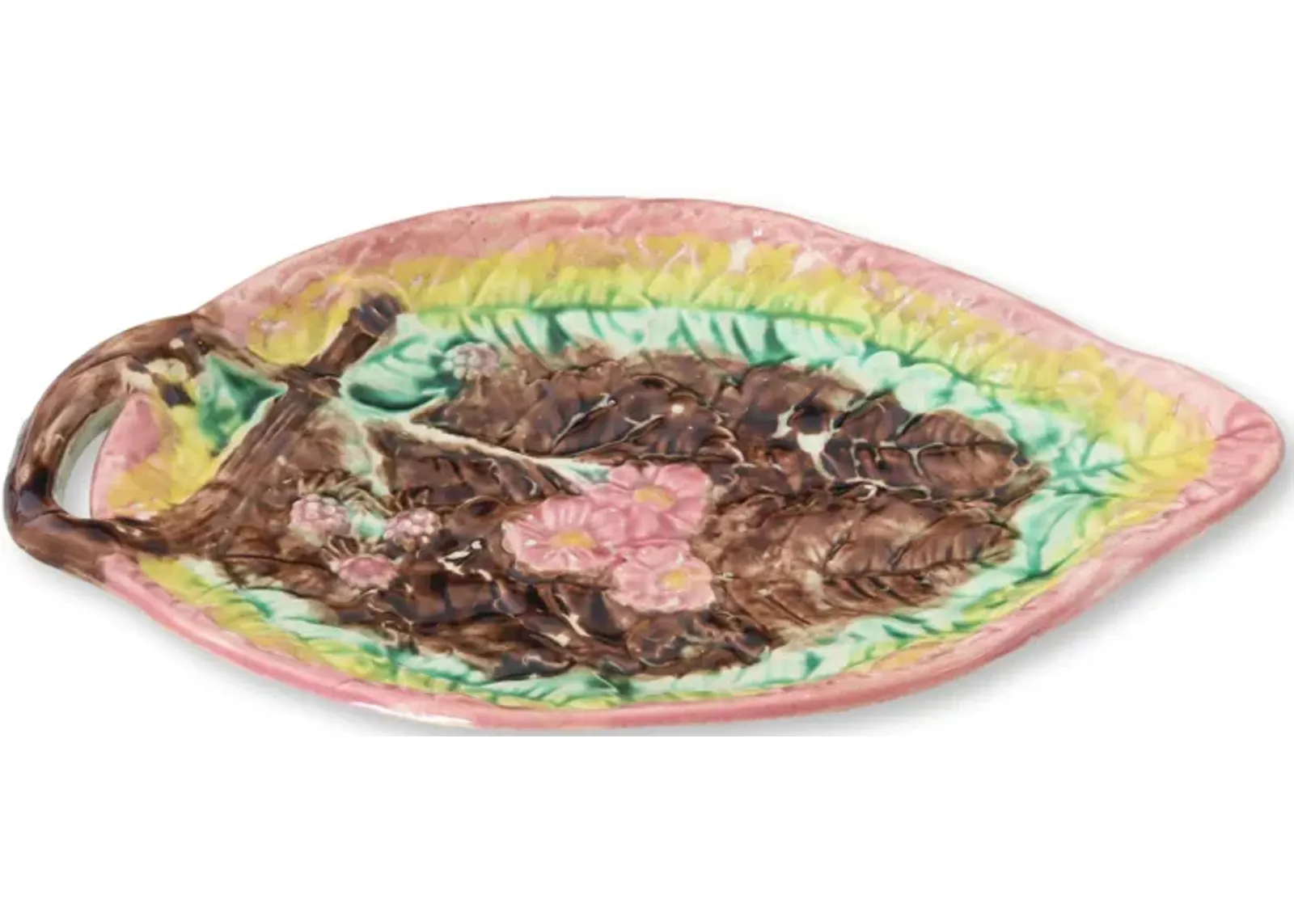 Antrique English Majolica Begonia Dish