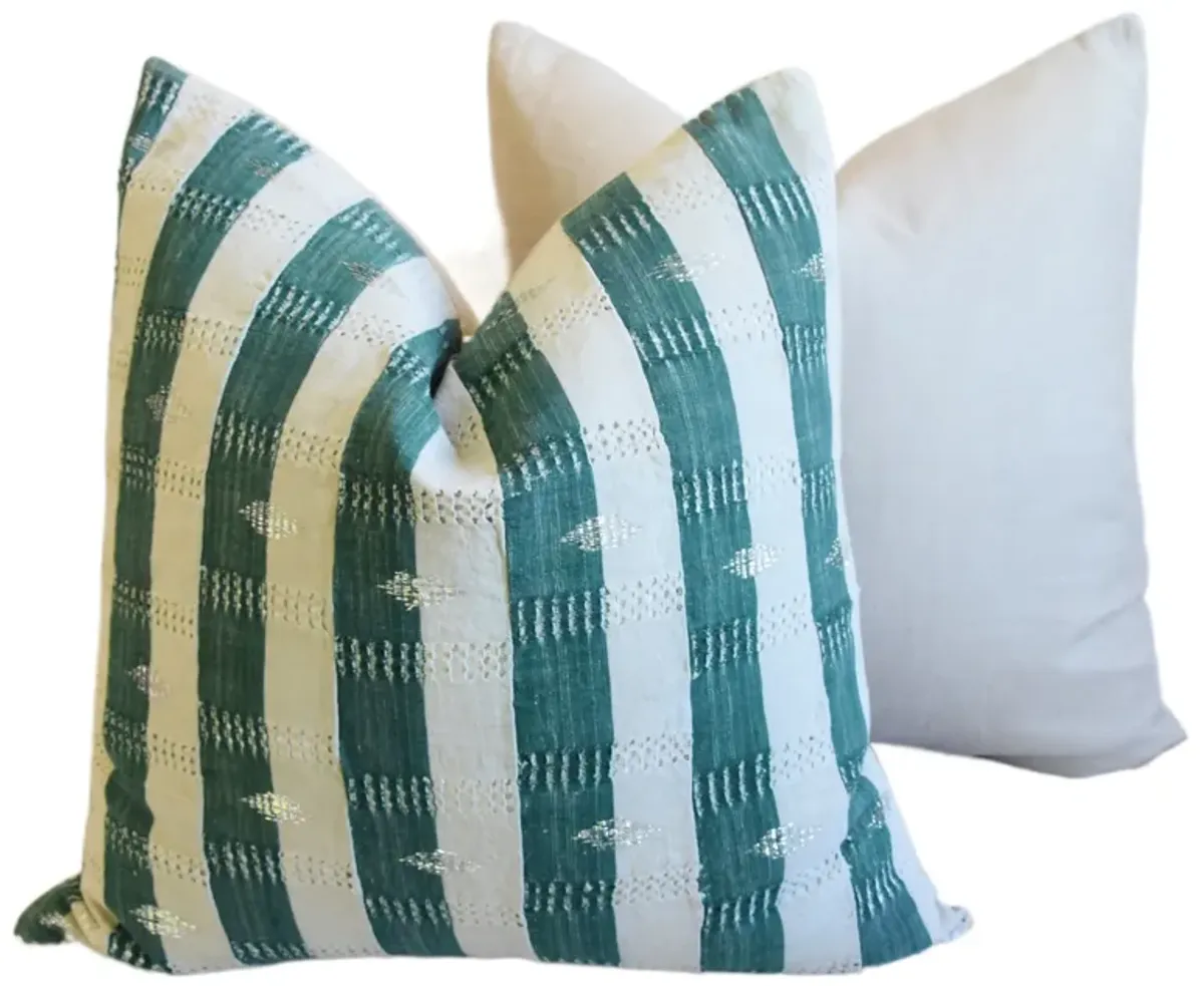 India Green & Beige Striped Pillows - Set of 2