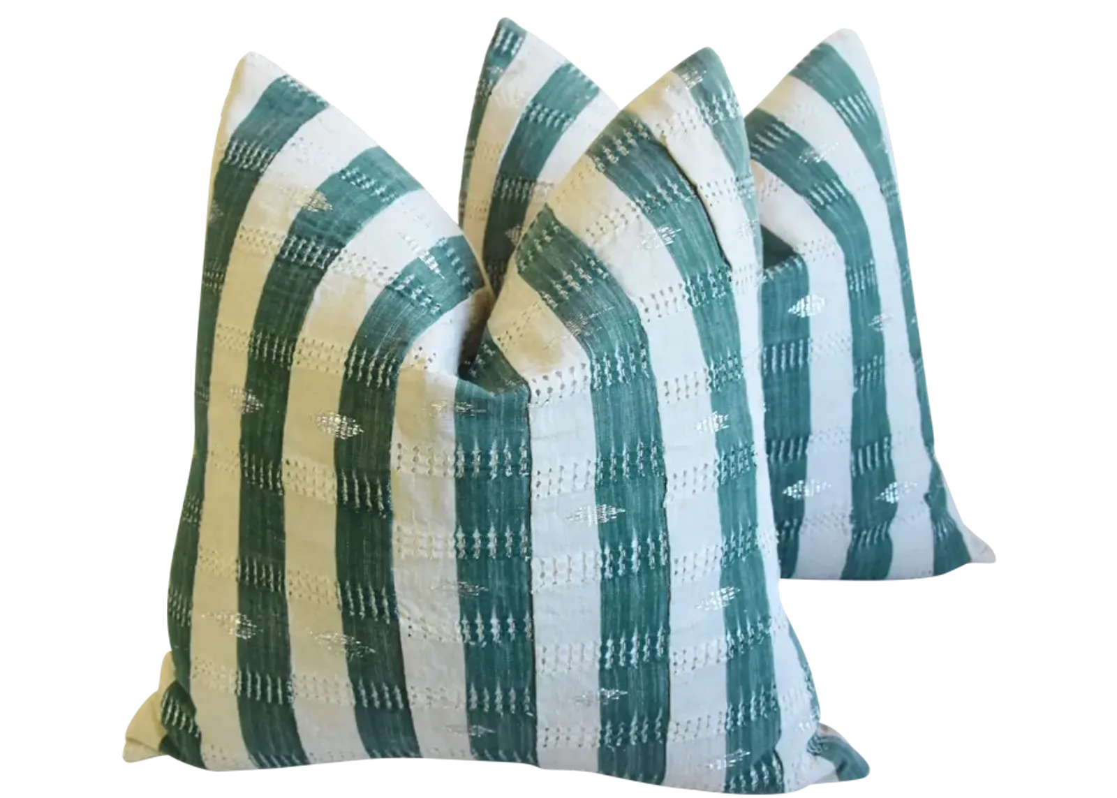 India Green & Beige Striped Pillows - Set of 2