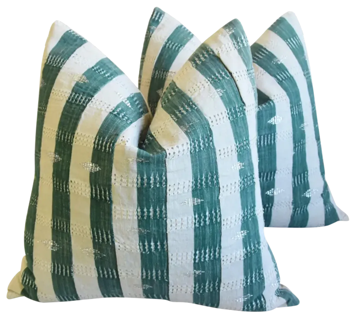 India Green & Beige Striped Pillows - Set of 2