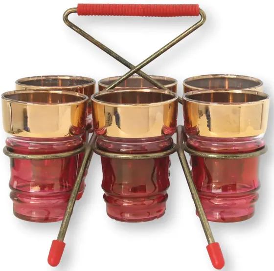 1950s Cranberry Juice Glasses w/Rack