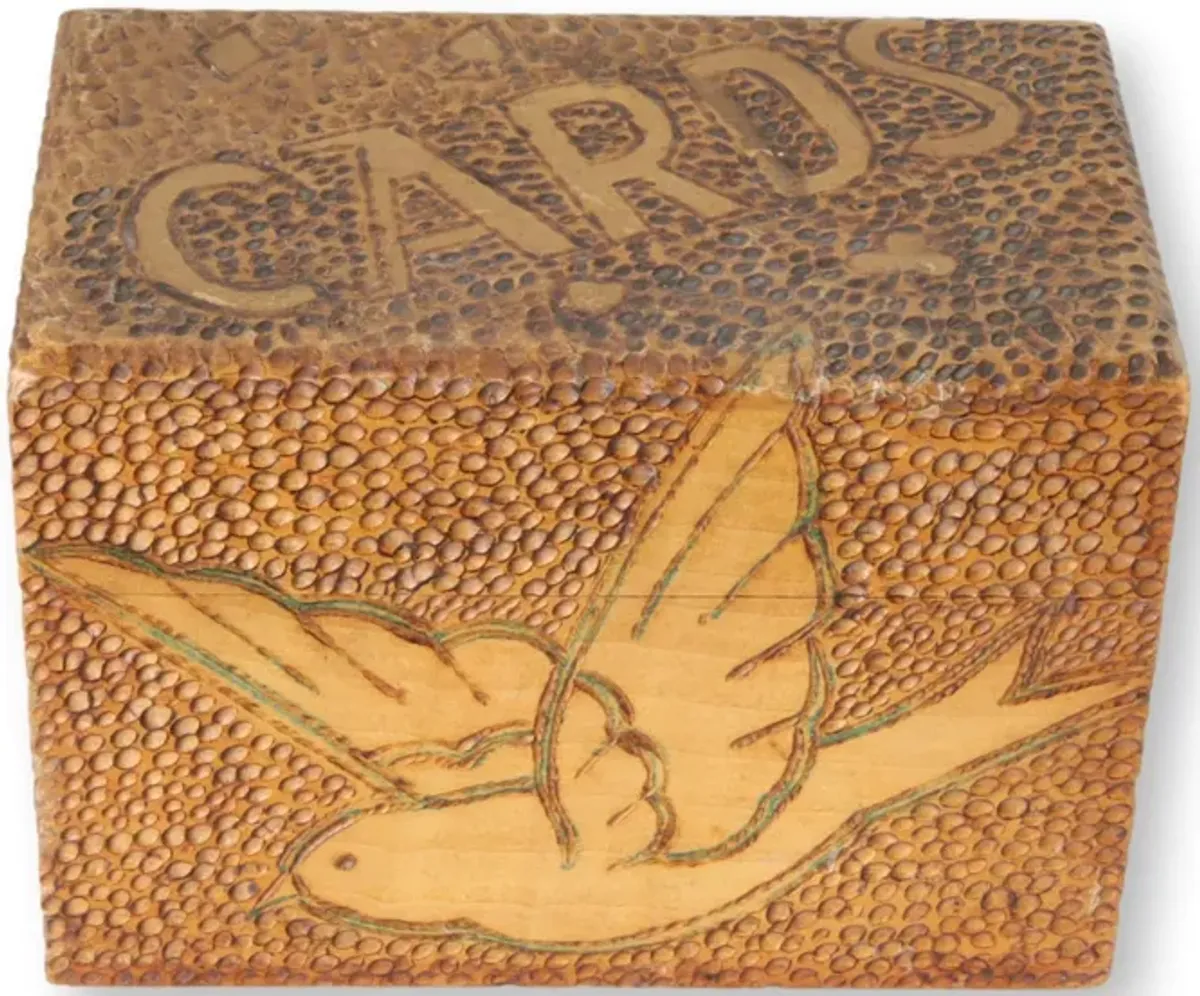 1920s Hand-Tooled Wood Playing Card Box