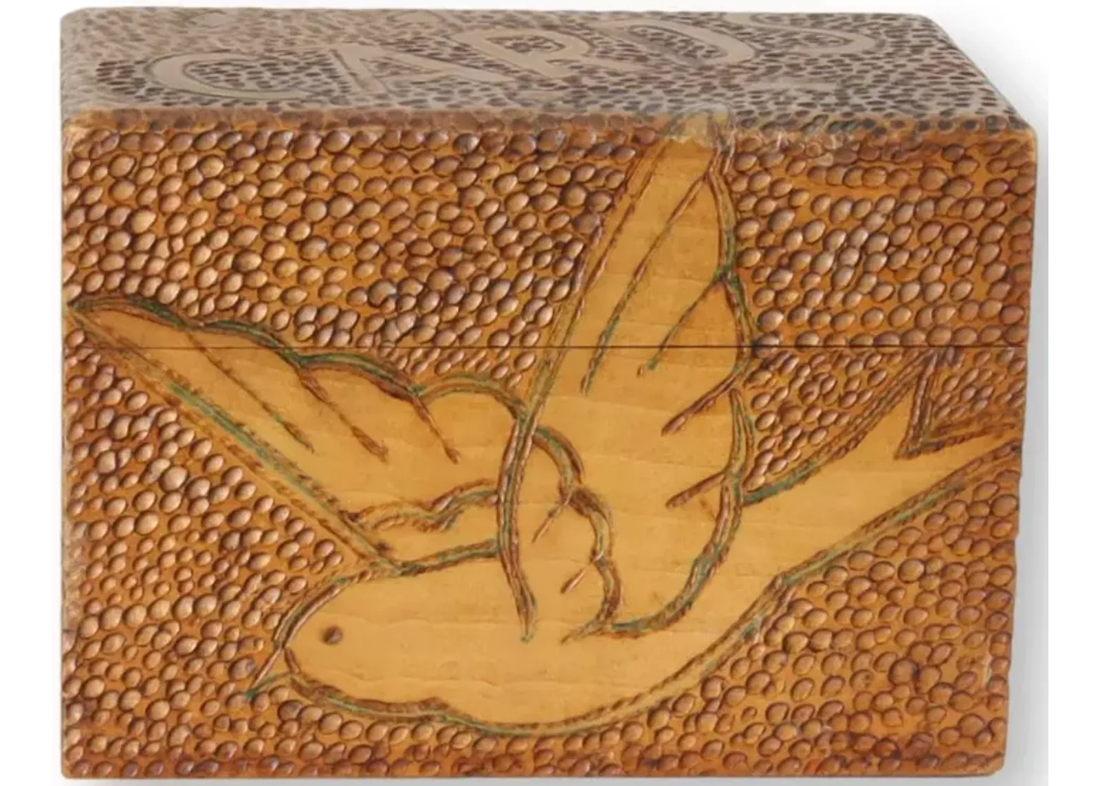 1920s Hand-Tooled Wood Playing Card Box