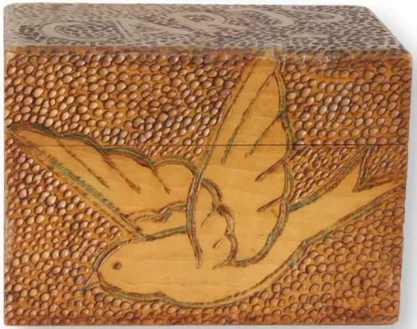 1920s Hand-Tooled Wood Playing Card Box - The Queens Landing - Brown