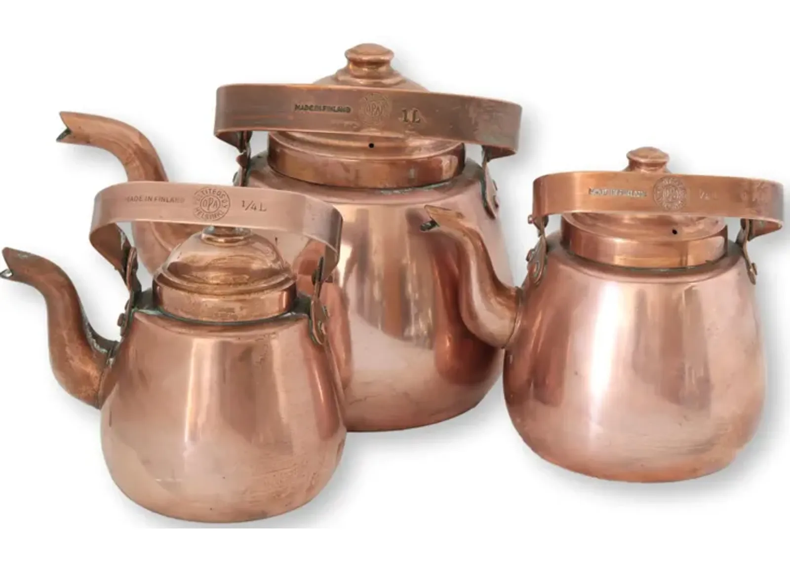 Midcentury Scandinavian Copper Kettles - Brown