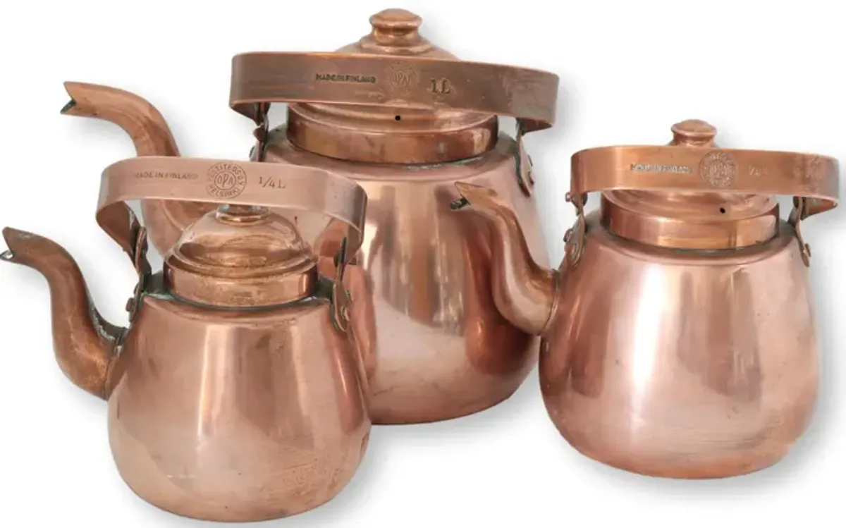 Midcentury Scandinavian Copper Kettles - Brown