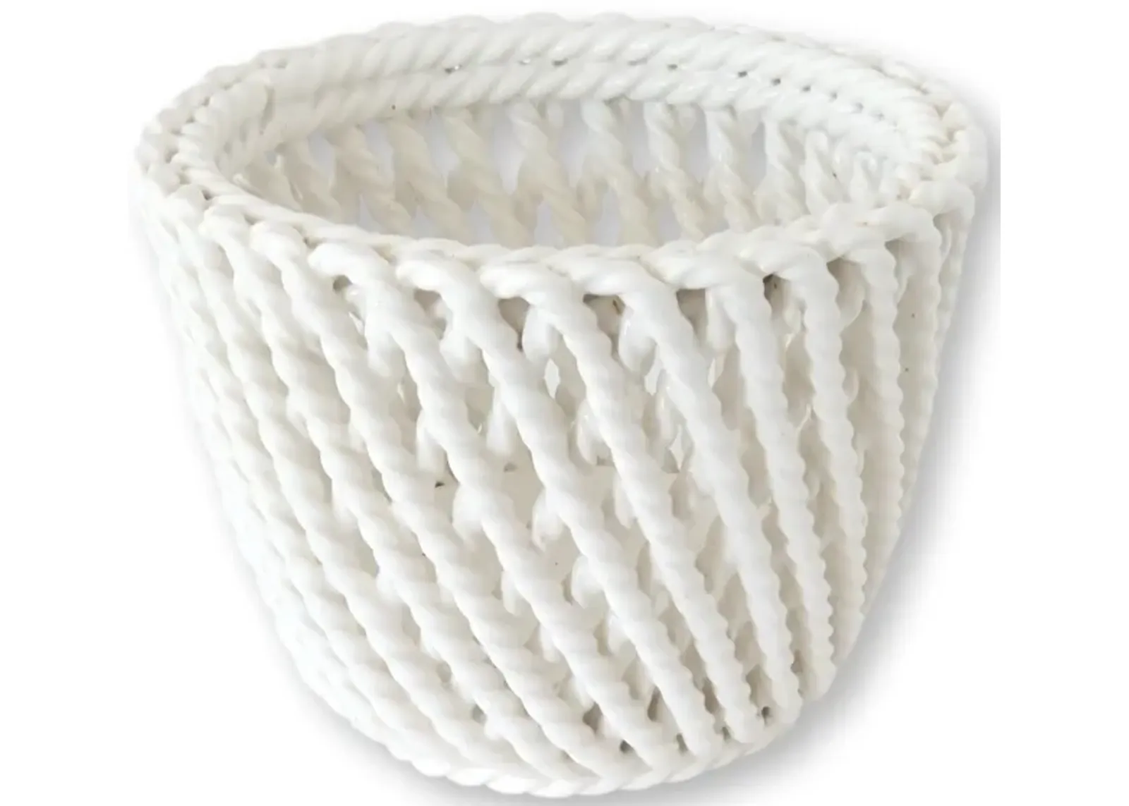 Italian Ceramic Rope Cache Pot / Planter - White - 7.75" W x 6" H